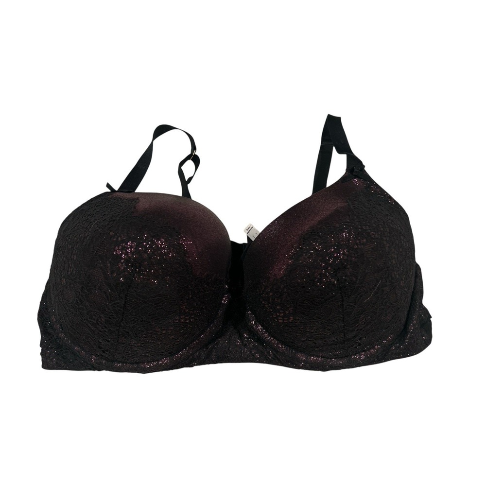 Cacique Bra 44DDD Boost Balconette Black‎ Purple Sparkle Underwire